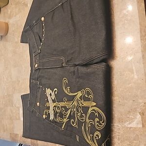 Grey embroidered hip hop pants